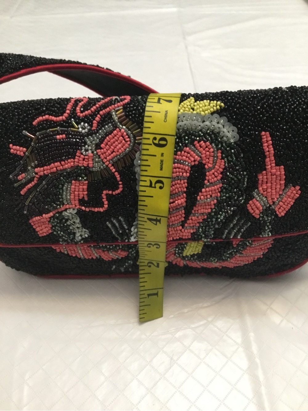 Beaded Black Shoulder Bag with Red Dragon Embroidery NO BRAND - Picture 8 of 15